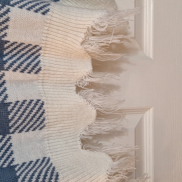 NWOT JUST POLLY New York plaid BLUE WHITE frayed pullover sweater XLG - Picture 11 of 13